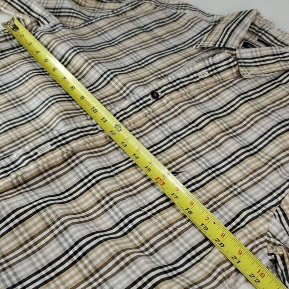 M NAUTICA 80'S Sailing TWO PLY COTTON tan black PLAID BUTTON DOWN SHIRT Medium - Picture 6 of 11